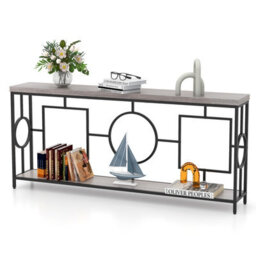 Costway 180Cm Long Mid-Century Console Table Rustic Metal Frame Sofa Table - thumbnail 2