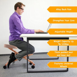 Costway Kneeling Chair Adjustable Height & Angle Ergonomic Stool W/ Padded Seat Beige - thumbnail 4