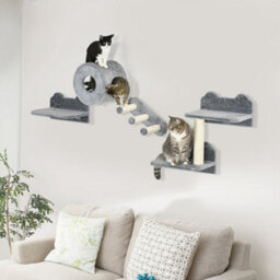 Pawhut 4Pcs Wall Mounted Cat Furniture Set With Steps Scratching Post, Grey - thumbnail 1
