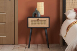 Bedside 1 Drawer Cabinet Black Rattan Nightstand Side Table - thumbnail 1