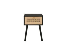 Bedside 1 Drawer Cabinet Black Rattan Nightstand Side Table - thumbnail 5