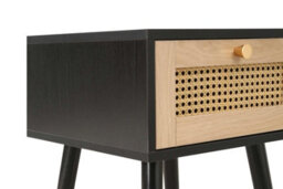 Bedside 1 Drawer Cabinet Black Rattan Nightstand Side Table - thumbnail 6