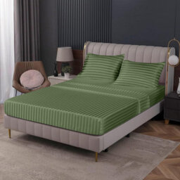 Ameha Stripe Fitted Sheet 40 Cm Deep Pocket- Hypoallergenic Easy Care Olive Green Bed Sheets Uk Double Bedsheet(137X190Cm) - thumbnail 4