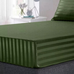 Ameha Stripe Fitted Sheet 40 Cm Deep Pocket- Hypoallergenic Easy Care Olive Green Bed Sheets Uk Double Bedsheet(137X190Cm) - thumbnail 3