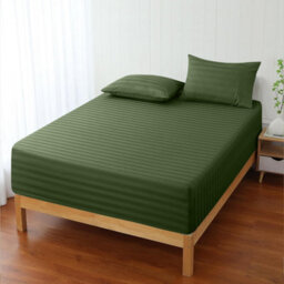 Ameha Stripe Fitted Sheet 40 Cm Deep Pocket- Hypoallergenic Easy Care Olive Green Bed Sheets Uk Double Bedsheet(137X190Cm) - thumbnail 9
