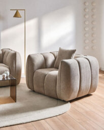 Beliani Scandinavian Armchair Ness Fabric Taupe - thumbnail 2