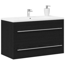 Berkfield Elegant Bathroom Sink Cabinet Black Oak 80X38.5X48 Cm Engineered Wood - thumbnail 4