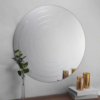 Biznest Etched All Glass Round Mirror Hd Wall Mirror For Vanity Bathroom Or Bedroom 80Cm