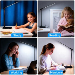 Amorly Dual Swing Arm Dimmable Desk Lamp, 5 Color Modes Usb Charging Led Lamp, Black Adjustable Lighting For Home Office & Dorm - thumbnail 8