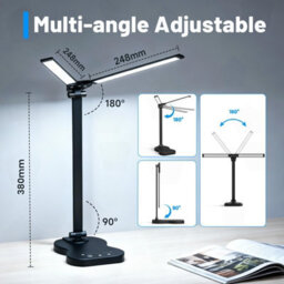 Amorly Dual Swing Arm Dimmable Desk Lamp, 5 Color Modes Usb Charging Led Lamp, Black Adjustable Lighting For Home Office & Dorm - thumbnail 7