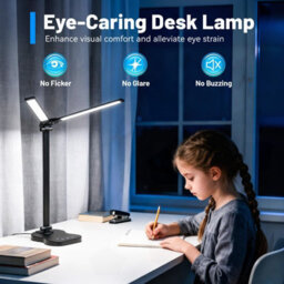 Amorly Dual Swing Arm Dimmable Desk Lamp, 5 Color Modes Usb Charging Led Lamp, Black Adjustable Lighting For Home Office & Dorm - thumbnail 3