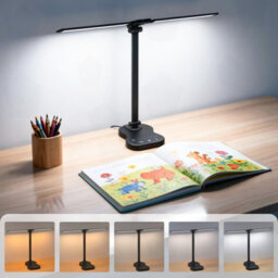 Amorly Dual Swing Arm Dimmable Desk Lamp, 5 Color Modes Usb Charging Led Lamp, Black Adjustable Lighting For Home Office & Dorm - thumbnail 1