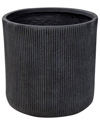 Beliani Graphite Grey Fibre Clay Planter 45 X 45 X 45 Cm Uv-Resistant Ribbed - image 1