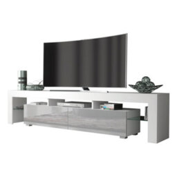 Tv Unit 200Cm Modern White With High Gloss Grey Doors - Creative Furniture - thumbnail 2
