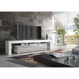 Tv Unit 200Cm Modern White With High Gloss Grey Doors - Creative Furniture - thumbnail 3