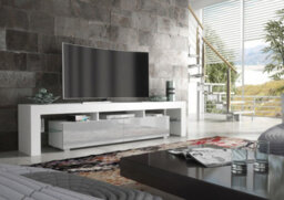 Tv Unit 200Cm Modern White With High Gloss Grey Doors - Creative Furniture - thumbnail 5