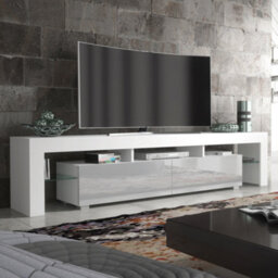 Tv Unit 200Cm Modern White With High Gloss Grey Doors - Creative Furniture - thumbnail 6