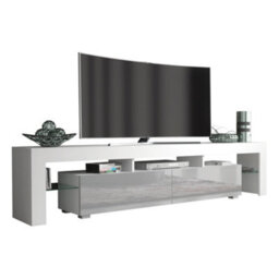 Tv Unit 200Cm Modern White With High Gloss Grey Doors - Creative Furniture - thumbnail 7