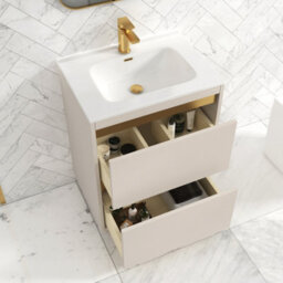 Royal Bathrooms Orion 600mm Warm Taupe 2 Drawer Floor Standing Vanity Unit With Ceramic Basin & Brushed Brass Strip - thumbnail 4