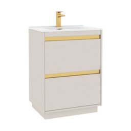 Royal Bathrooms Orion 600mm Warm Taupe 2 Drawer Floor Standing Vanity Unit With Ceramic Basin & Brushed Brass Strip - thumbnail 6