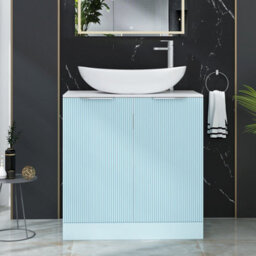 Royal Bathrooms Evora 800mm Powder Blue Fluted Floor Standing Countertop Vanity Unit 2 Door With Cesar Basin - thumbnail 1