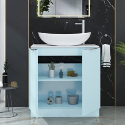 Royal Bathrooms Evora 800mm Powder Blue Fluted Floor Standing Countertop Vanity Unit 2 Door With Cesar Basin - thumbnail 3