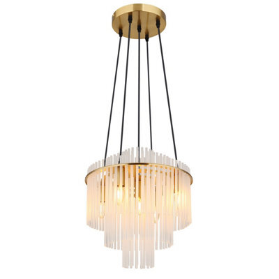 Luminosa Lighting Luminosa Gorley Pendant Ceiling Light Gold Colours Matt Opal Glass Shade 5X E14 - image 1