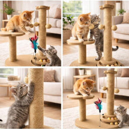 Cat Scratcher Activity Tower With Sisal Posts Indoor Cat Scratch And Play Centre Resting Platform Hanging Toys - thumbnail 3