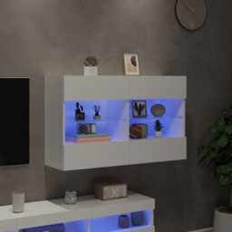 Berkfield Tv Wall Cabinet With Led Lights White 98.5X30X60.5 Cm - thumbnail 4