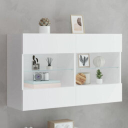 Berkfield Tv Wall Cabinet With Led Lights White 98.5X30X60.5 Cm - thumbnail 1