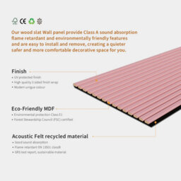 Jōbū Jobu Acoustic Wall Panels In Petal Pink With Black Backing 240Cm X 60Cm - thumbnail 2