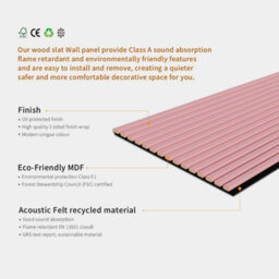 Jōbū Jobu Acoustic Wall Panels In Petal Pink With Black Backing 240Cm X 60Cm - thumbnail 8