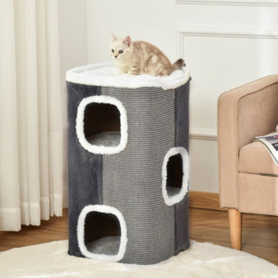 Pawhut Cat Barrel Kitten Tree Tower Sisal Scratching Furniture Climbing Frame - image 1