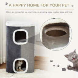 Pawhut Cat Barrel Kitten Tree Tower Sisal Scratching Furniture Climbing Frame - thumbnail 4