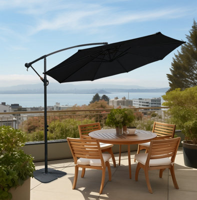 Sundaze Black 3M Garden Banana Parasol Cantilever Umbrella Sun Shade Hanging Patio With Base Weights - image 1
