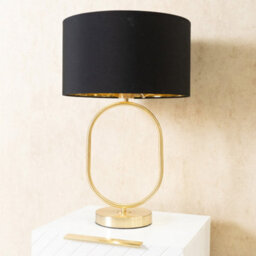 Valuelights Antonia Black With Gold Inner Drum Shade Brushed Gold Oval Table Lamp With Bulb - thumbnail 3