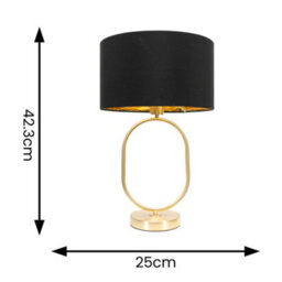 Valuelights Antonia Black With Gold Inner Drum Shade Brushed Gold Oval Table Lamp With Bulb - thumbnail 4