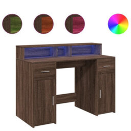 Berkfield Durable Desk With Led Lights Brown Oak 120X55X91 Cm Engineered Wood