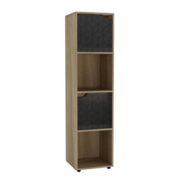 Urbn-Living Urbnliving 119Cm Height 4 Cubes Oak Wooden Bookcase Display Shelf Storage Cabinet With Modern Geo Black Door - thumbnail 2