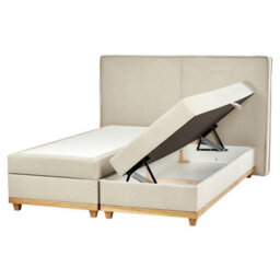 Beliani Divan Bed With Storage Fabric Dynasty 160 X 200 Cm (Eu King Size) Beige - thumbnail 1