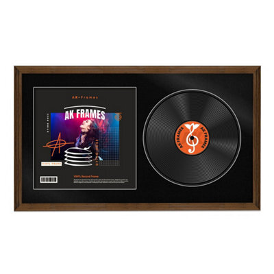 "30X17"" Walnut Classic Vinyl Record Frame With Black Mount For 12 Inch Lp Album Cover & Disc - Ak Frames" - image 1