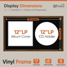 "30X17"" Walnut Classic Vinyl Record Frame With Black Mount For 12 Inch Lp Album Cover & Disc - Ak Frames" - thumbnail 2