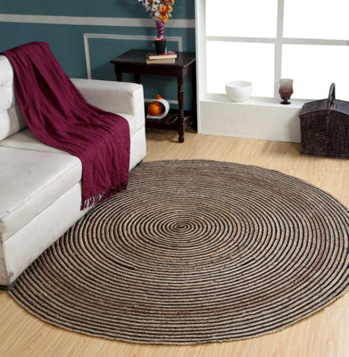 Second Nature Online Chakkar Dark Stripe Round Jute Beige Black Rug / 150 Cm Diameter - image 1