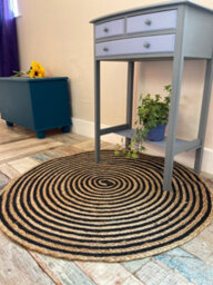 Second Nature Online Chakkar Dark Stripe Round Jute Beige Black Rug / 150 Cm Diameter - thumbnail 8