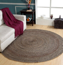 Second Nature Online Chakkar Dark Stripe Round Jute Beige Black Rug / 150 Cm Diameter - thumbnail 1