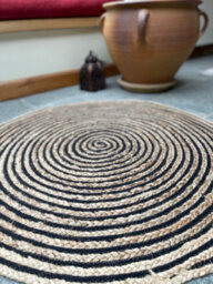 Second Nature Online Chakkar Dark Stripe Round Jute Beige Black Rug / 150 Cm Diameter - thumbnail 6