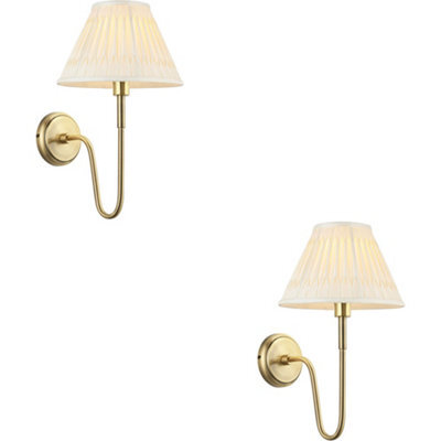 Loops 2 Pack Indoor Antique Brass Plate Wall Light - Ivory Silk Shade - Dimmable 10W Led E27 - image 1
