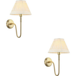 Loops 2 Pack Indoor Antique Brass Plate Wall Light - Ivory Silk Shade - Dimmable 10W Led E27 - thumbnail 1