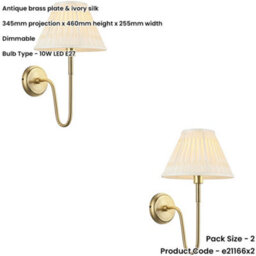 Loops 2 Pack Indoor Antique Brass Plate Wall Light - Ivory Silk Shade - Dimmable 10W Led E27 - thumbnail 2