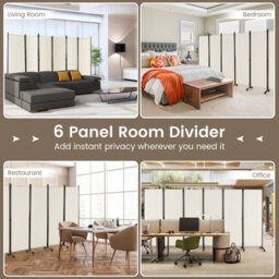 Costway 6-Panel Folding Room Divider 172Cm Rolling Privacy Screen W/ Lockable Wheels - thumbnail 9